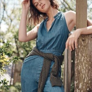 J. Crew Point Sur Chambray Jumpsuit Wide Leg Size 10